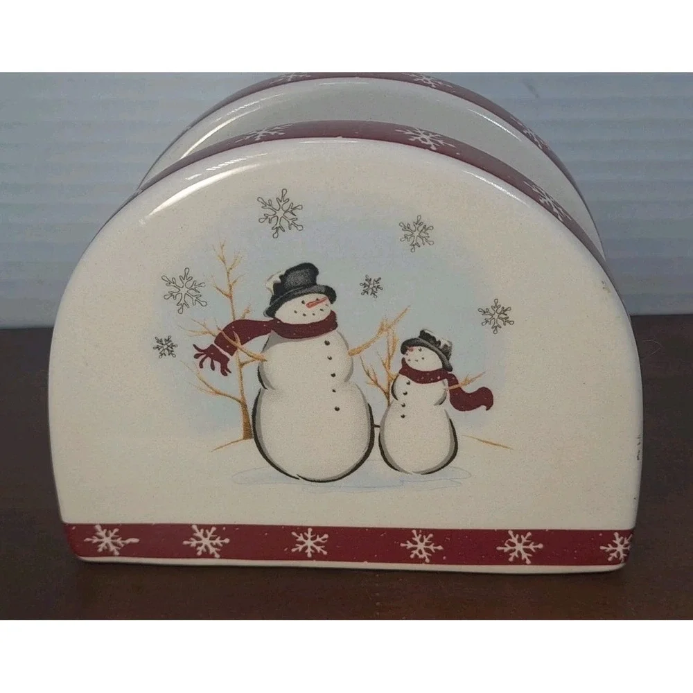 Royal Seasons Stoneware Jolly Snowmen Ceramic Napkin Holder 5